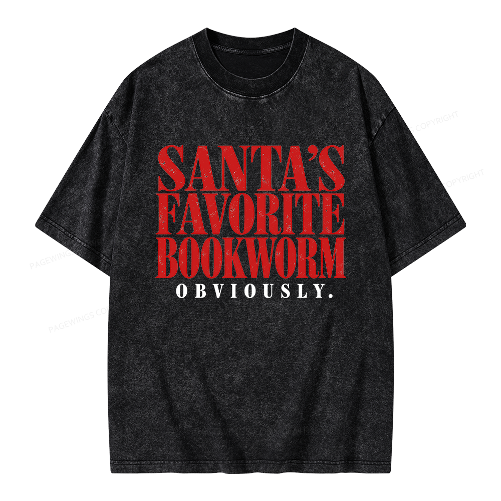 Pagewings Santa's Favorite Bookworm Unisex Washed T-shirt