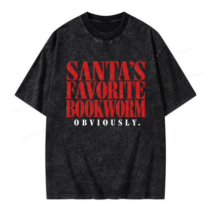 Pagewings Santa's Favorite Bookworm Unisex Washed T-shirt