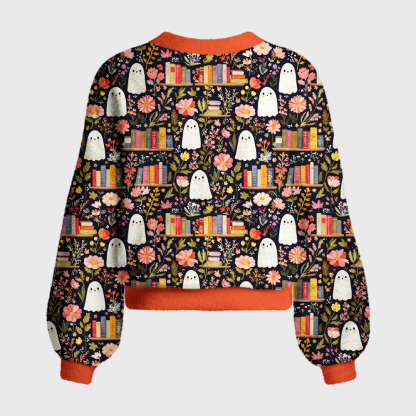 Pagewings Ghosts Love Reading Women's Cardigan Sweater