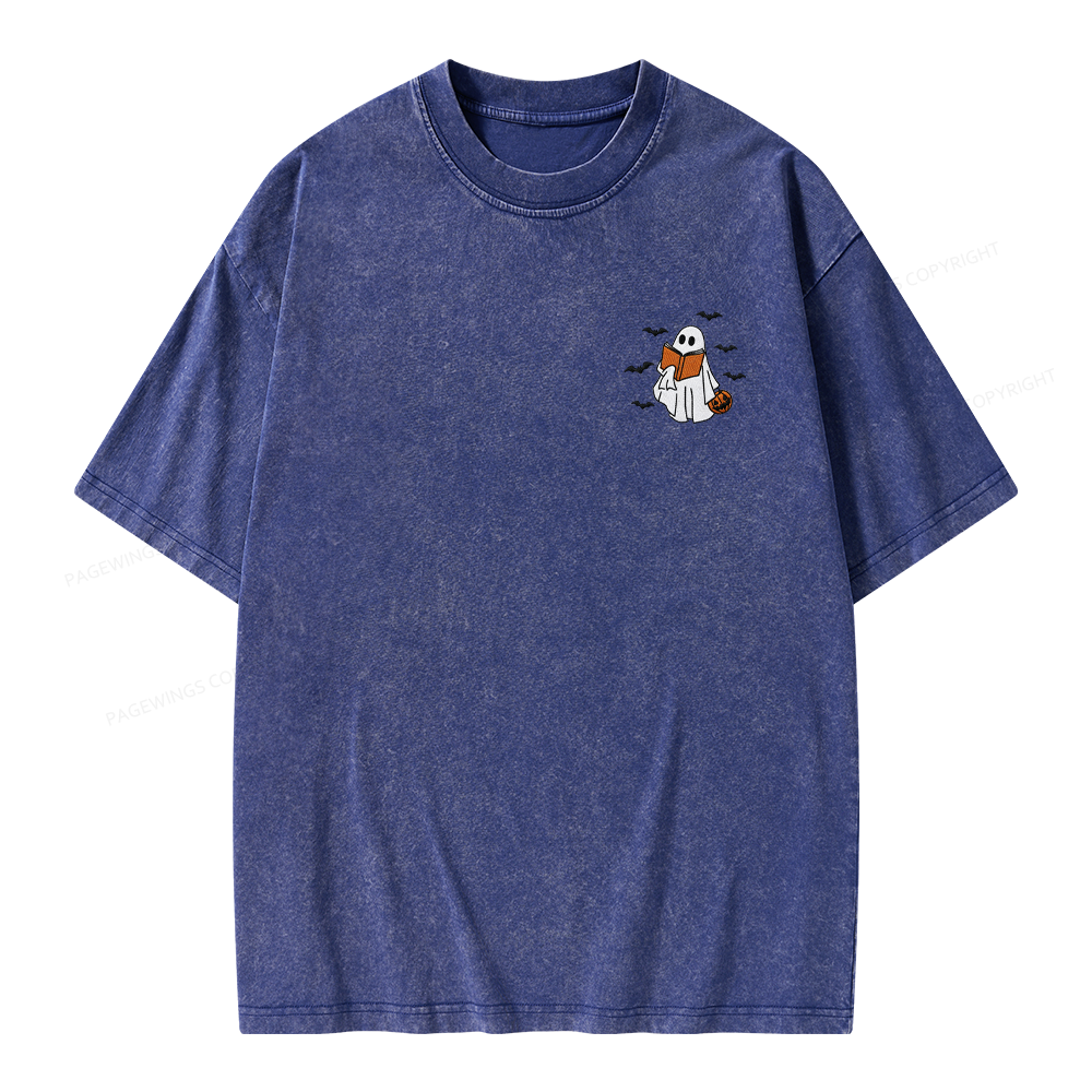 Pagewings Embroidered Book Lover Halloween Unisex Washed T-shirt