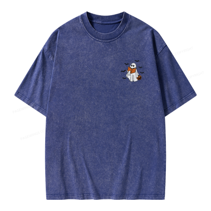 Pagewings Embroidered Book Lover Halloween Unisex Washed T-shirt