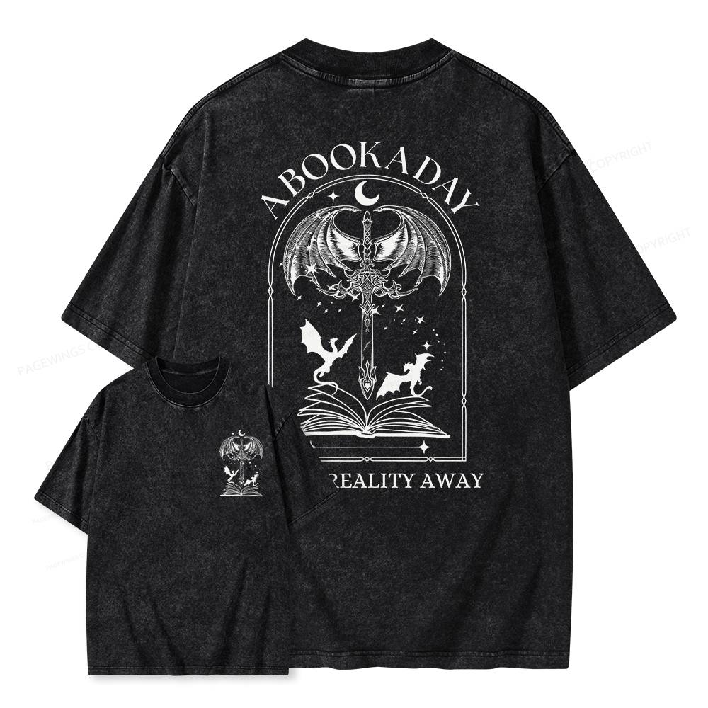 Pagewings A Book A Day Keeps Reality Away Unisex Washed T-shirt