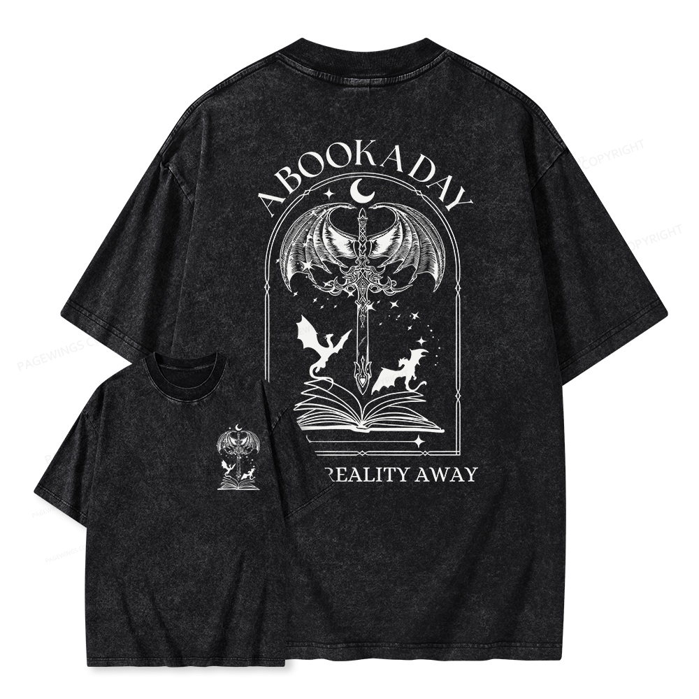 Pagewings A Book A Day Keeps Reality Away Unisex Washed T-shirt