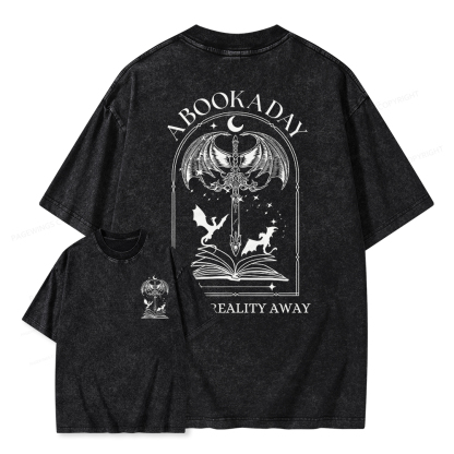 Pagewings A Book A Day Keeps Reality Away Unisex Washed T-shirt
