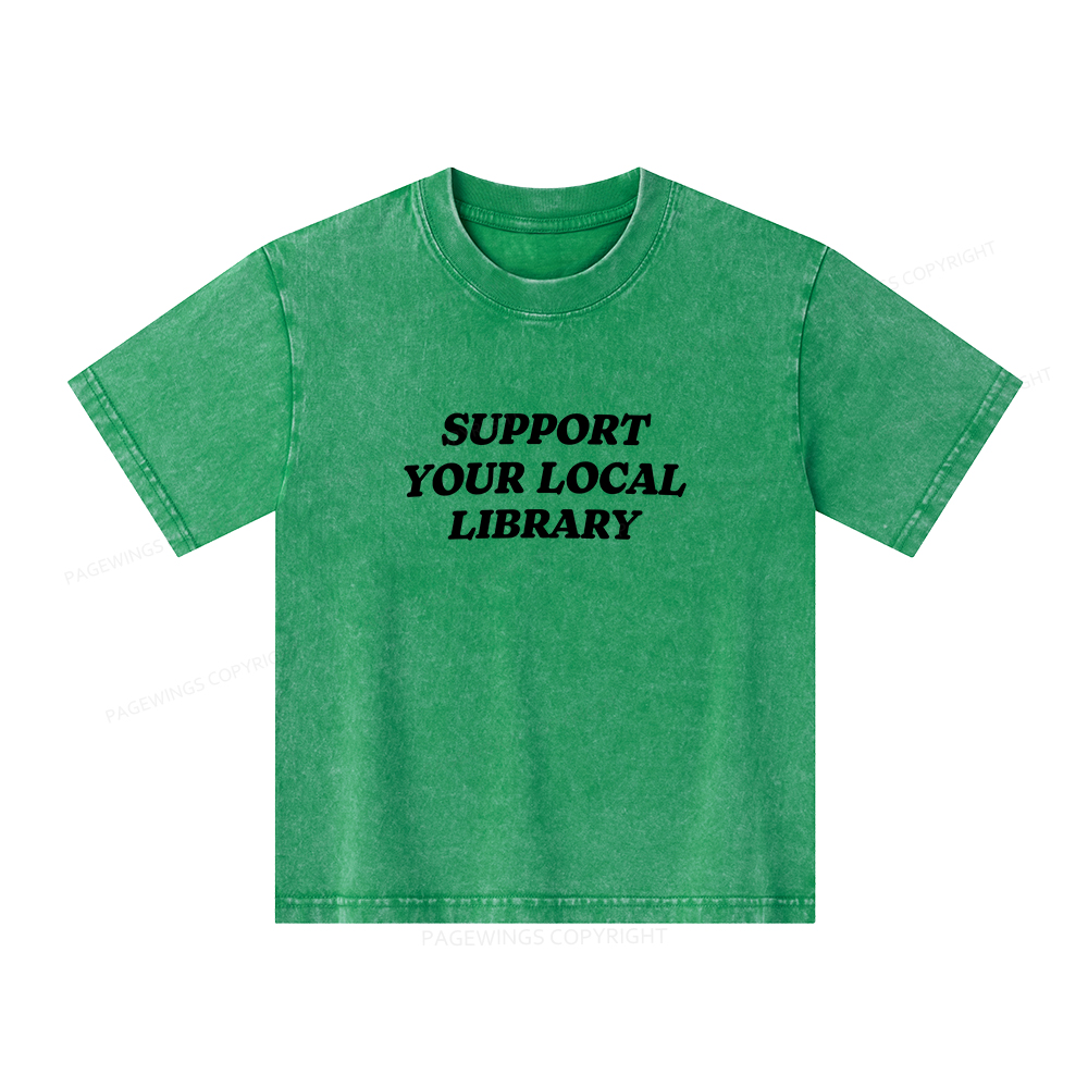 Pagewings Support Your Local Library Unisex Kids Washed T-shirt