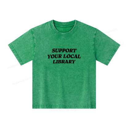 Pagewings Support Your Local Library Unisex Kids Washed T-shirt