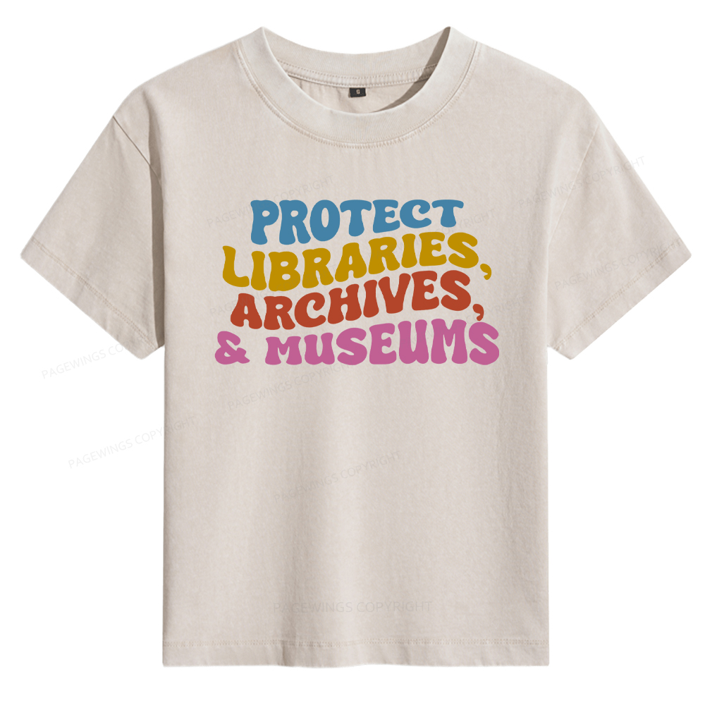Pagewings Protect Libraries Archives And Museums Women's Washed T-shirt