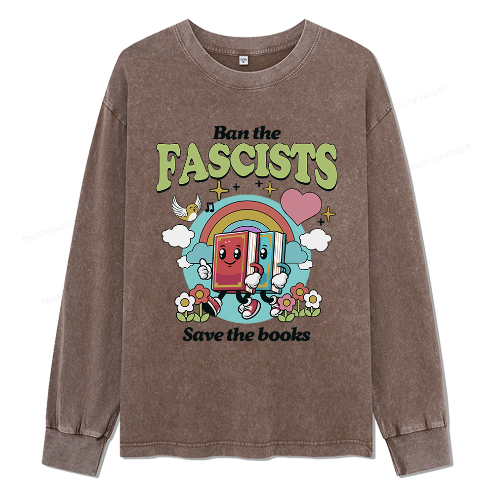 pagewings Ban the Fascists Save the Books Unisex Washed Long Sleeve T-shirt