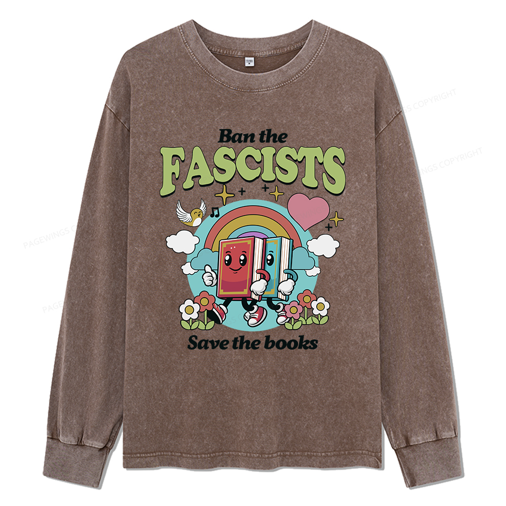 pagewings Ban the Fascists Save the Books Unisex Washed Long Sleeve T-shirt