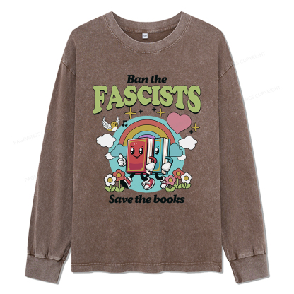 pagewings Ban the Fascists Save the Books Unisex Washed Long Sleeve T-shirt