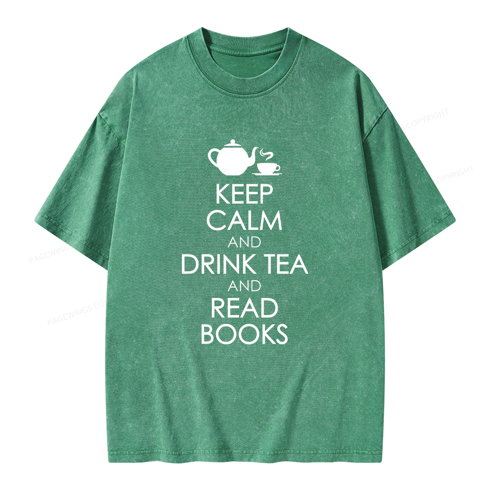 Pagewings Drink Tea Read Books Unisex Washed T-shirt