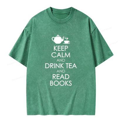 Pagewings Drink Tea Read Books Unisex Washed T-shirt