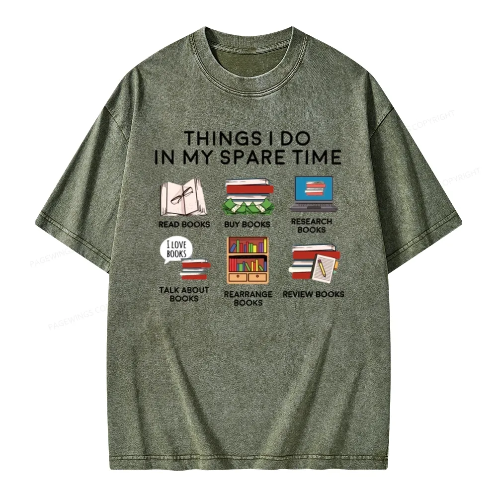Pagewings Books Reading In My Spare Time Unisex Washed T-shirt