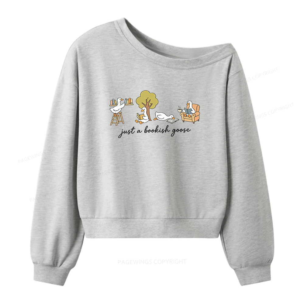Pagewings Just A Bookish Goose Women Off Shoulder Sweatshirt