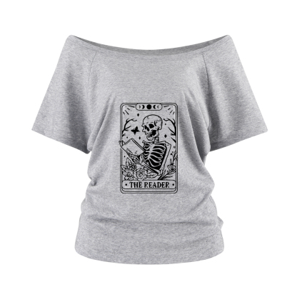 Pagewings Halloween The Reader Tarot Card  Off Shoulder Top