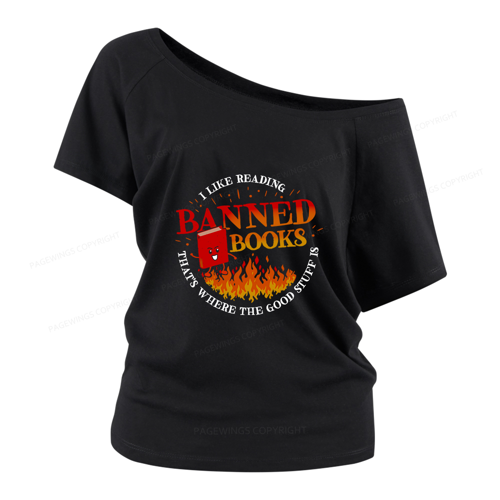 Pagewings Banned Books Women Off Shoulder T-shirts