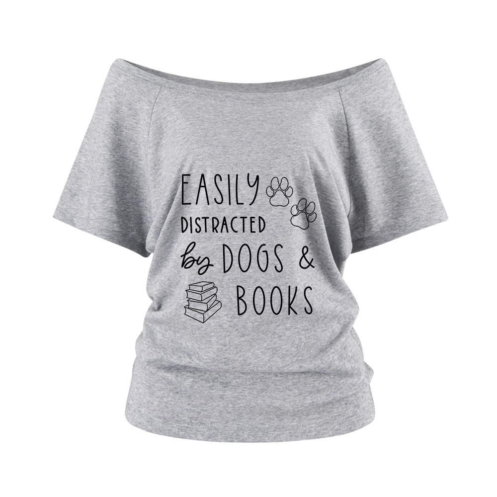 Pagewings Dogs And Books Off Shoulder Top