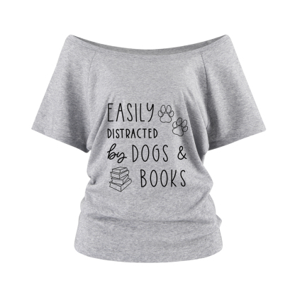 Pagewings Dogs And Books Off Shoulder Top