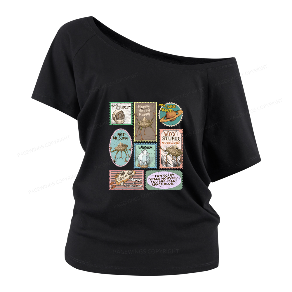 Pagewings Amaze Retro Sci-Fi Women Off Shoulder T-shirts