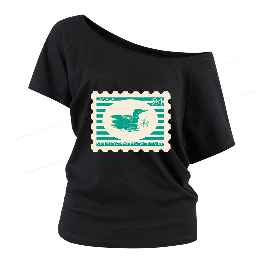 Pagewings Stupid Canadian Wolf Bird Women Off Shoulder T-shirts