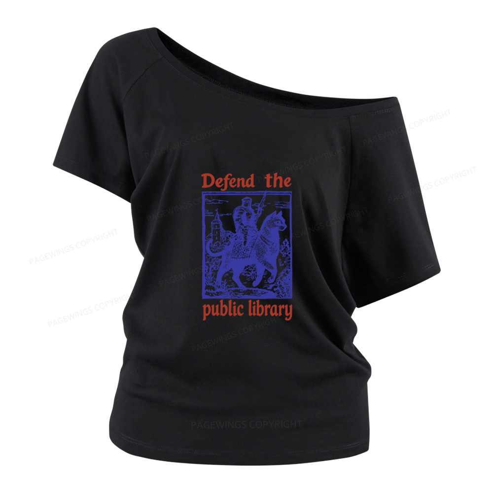 Pagewings Defend the Public Library Women Off Shoulder T-shirts