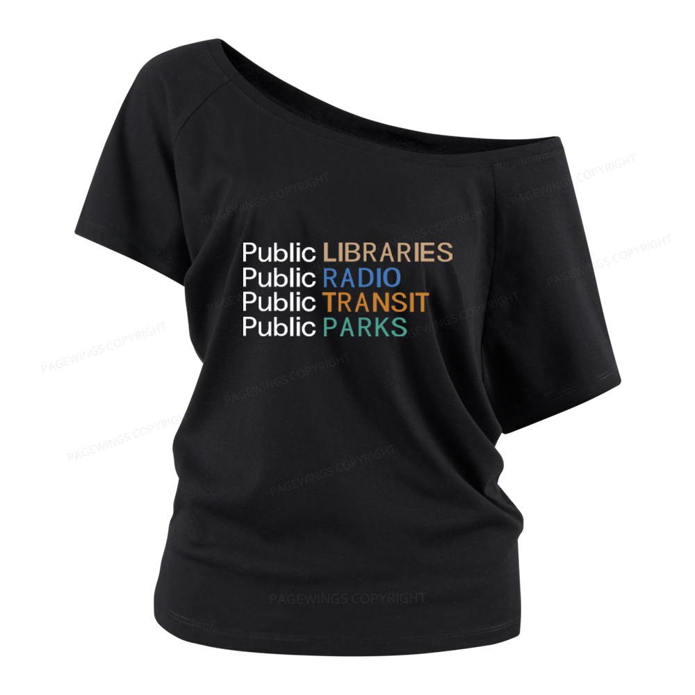 Pagewings Public Libraries Radio Transit Parks Women Off Shoulder T-shirts