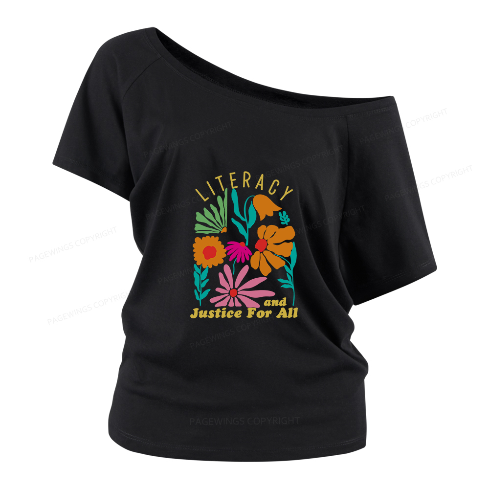 Pagewings Literacy And Justice Women Off Shoulder T-shirts