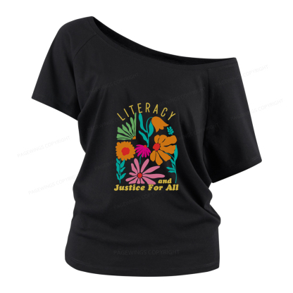 Pagewings Literacy And Justice Women Off Shoulder T-shirts