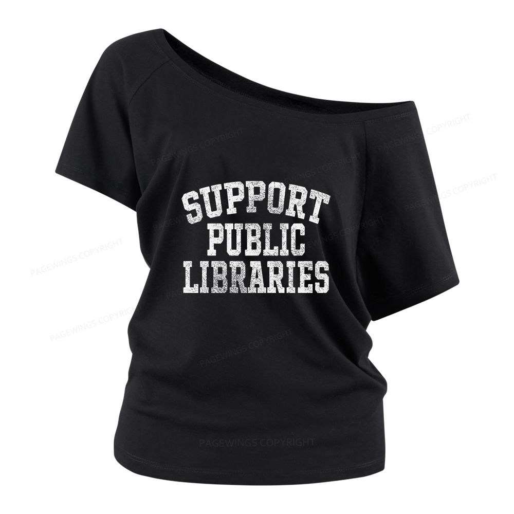 Pagewings Support Public Libraries Women Off Shoulder T-shirts