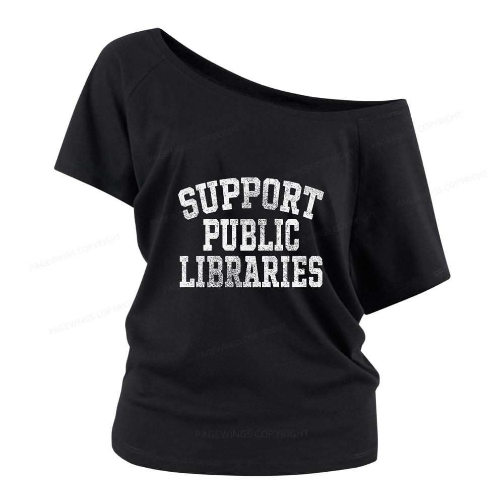 Pagewings Support Public Libraries Women Off Shoulder T-shirts