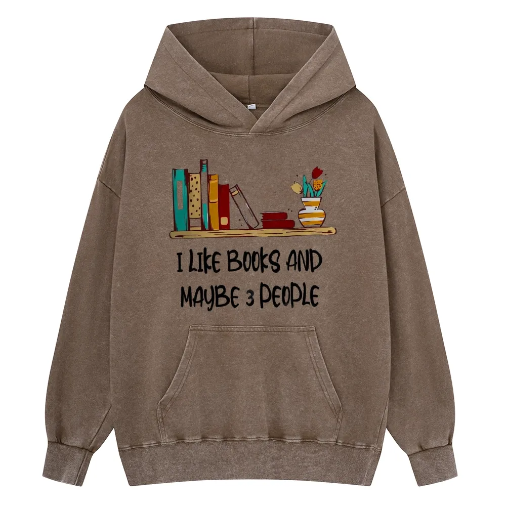 Pagewings  I Like Books World Unisex Washed Hoodie