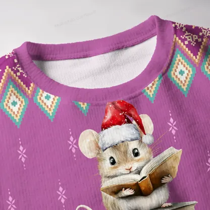Pagewings Mouse With Books Unisex Ugly Knit Sweatshirt