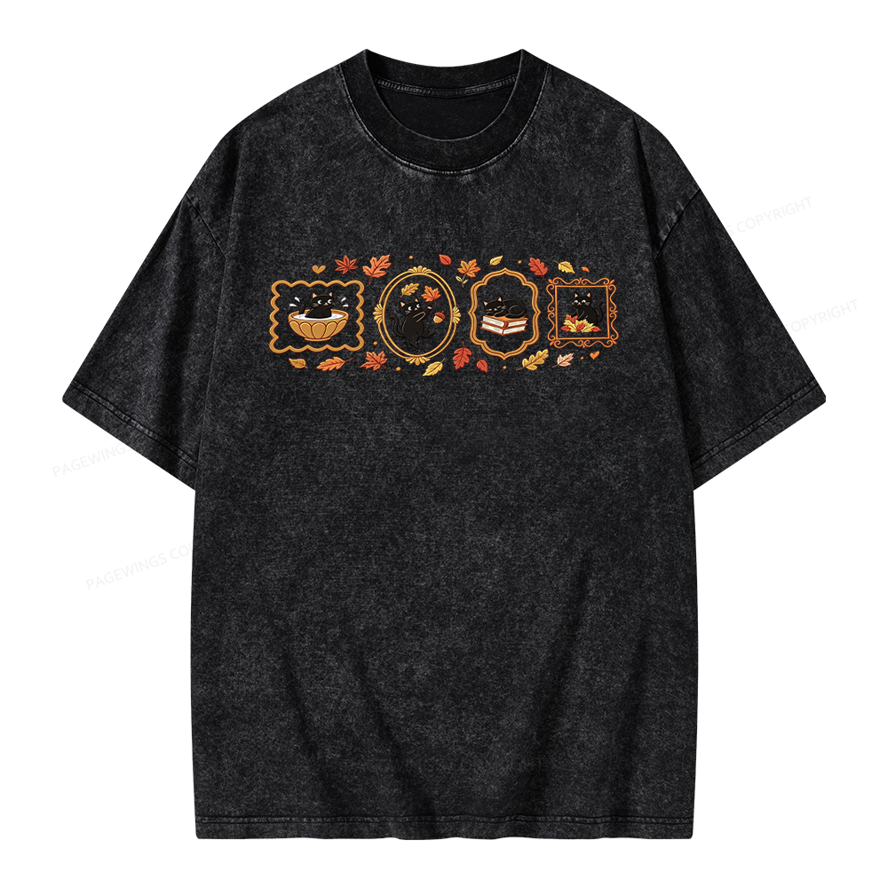 Pagewings Black Cat Pumpkin Unisex Washed T-shirt