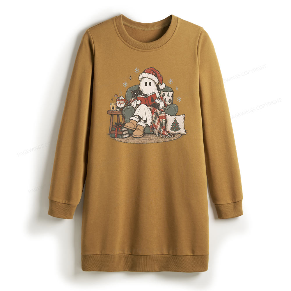 Pagewings Christmas Ghost Reading Sweatshirt Dress