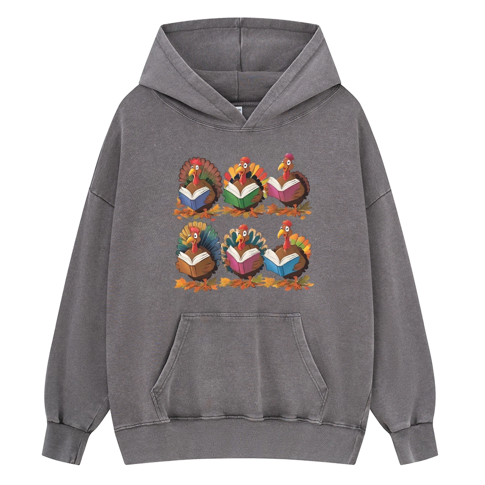 Pagewings Thanksgiving Fall Reading Turkey Unisex Washed Hoodie
