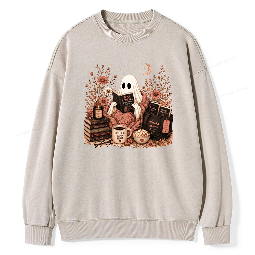Pagewings Smut Reading Ghost Unisex Washed Sweatshirt