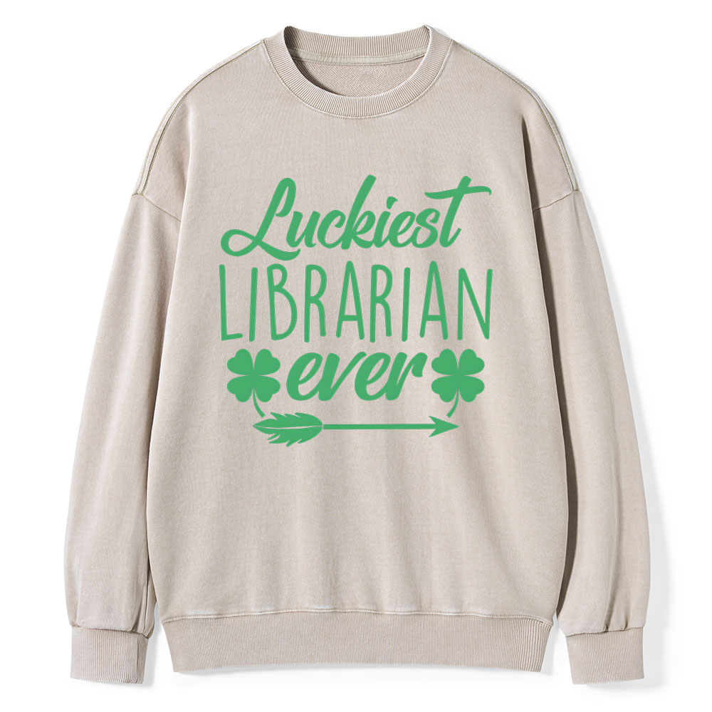 Pagewings Luckiest Librarian Unisex Washed Sweatshirt