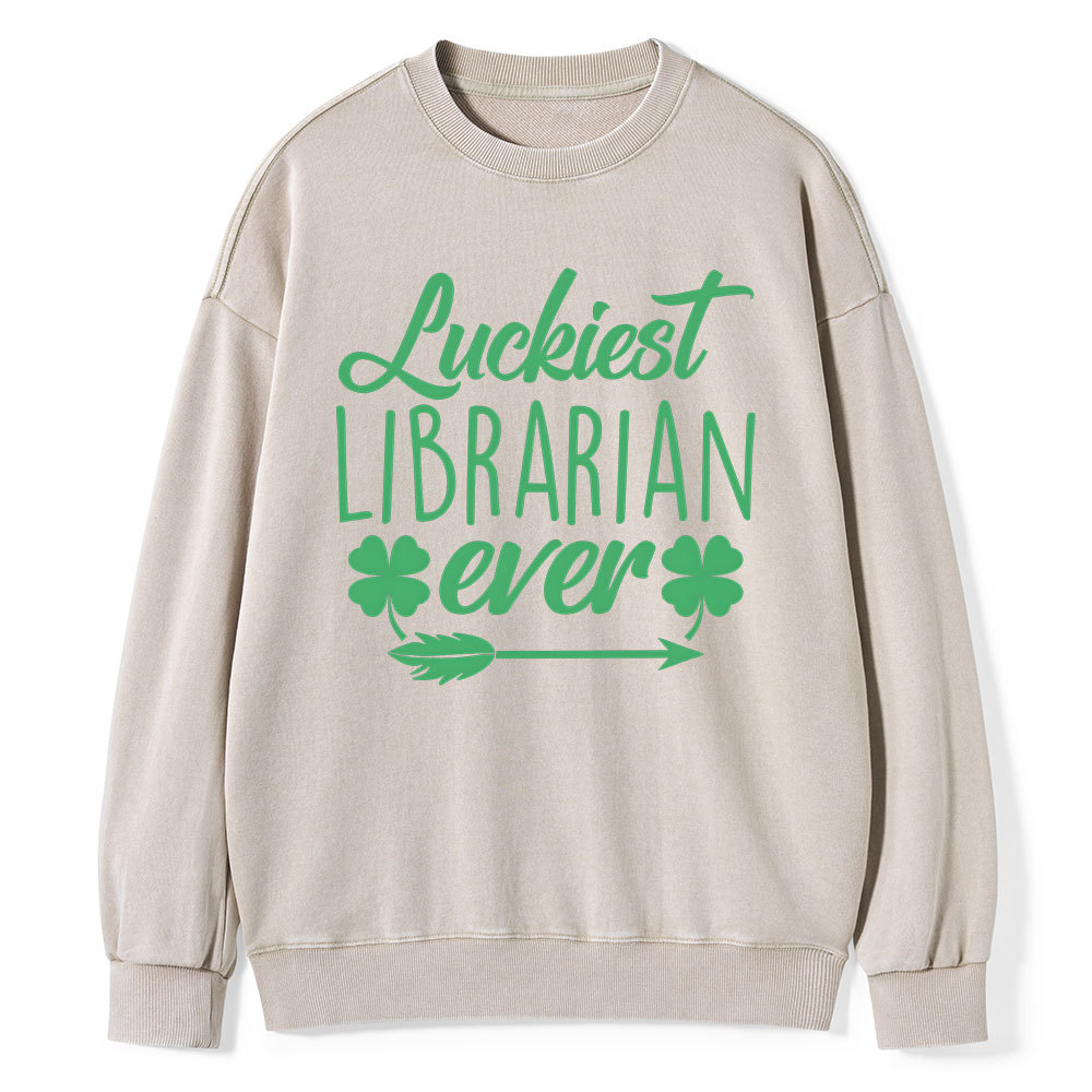 Pagewings Luckiest Librarian Unisex Washed Sweatshirt