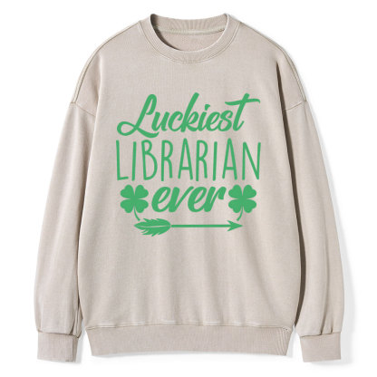 Pagewings Luckiest Librarian Unisex Washed Sweatshirt