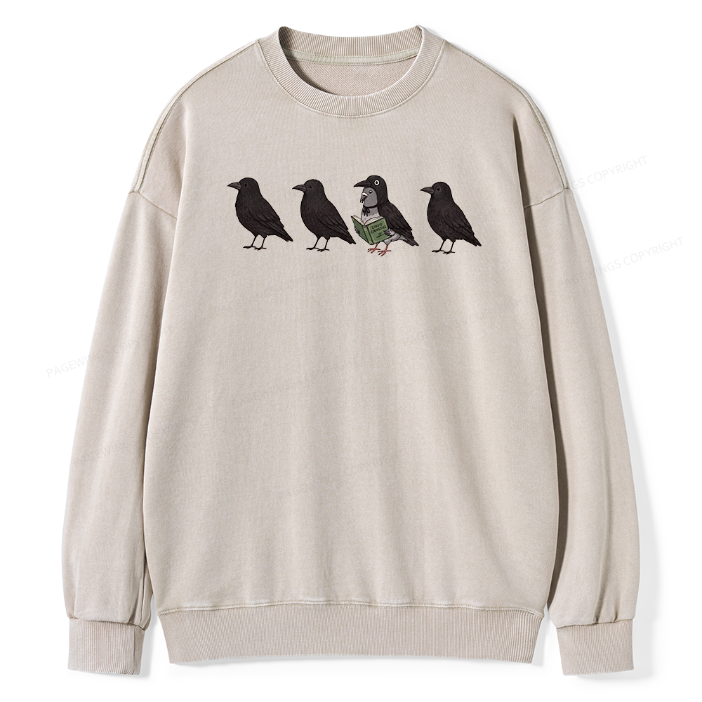 Pagewings Funny Crow Pigeon Unisex Washed Sweatshirt