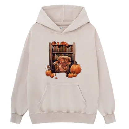Pagewings Thanksgiving Turkey Reading Unisex Washed Hoodie