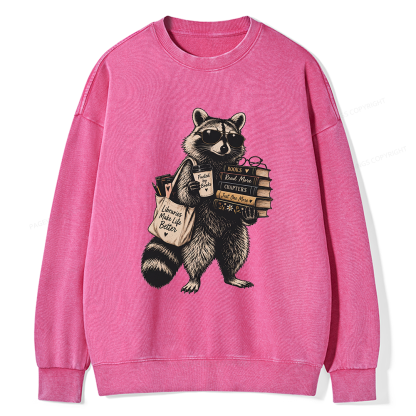 Pagewings Book Lover Raccoon Unisex Washed Sweatshirt