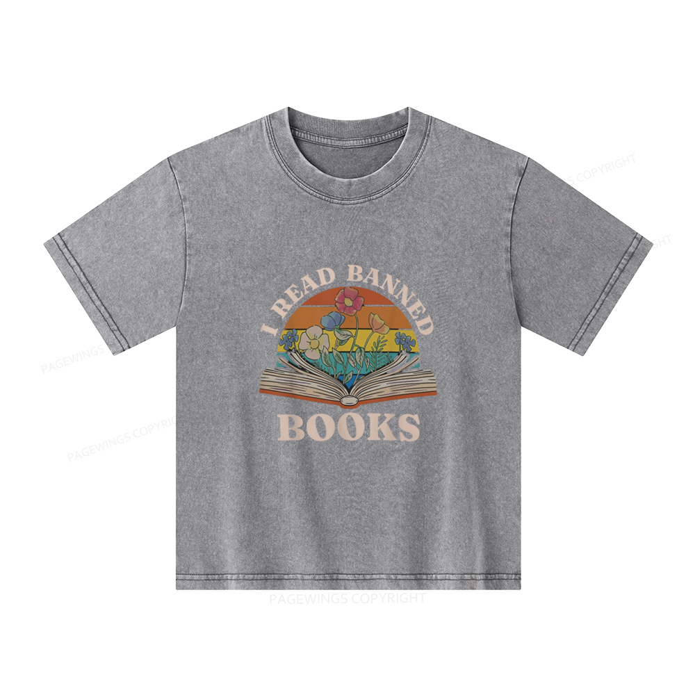 Pagewings I Read Banned Books Unisex Kids Washed T-shirt