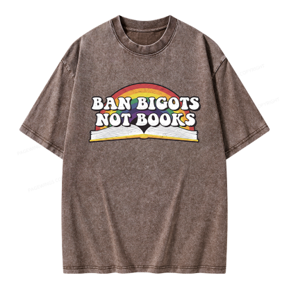 Pagewings Ban Bigots Not Books Unisex Washed T-shirt