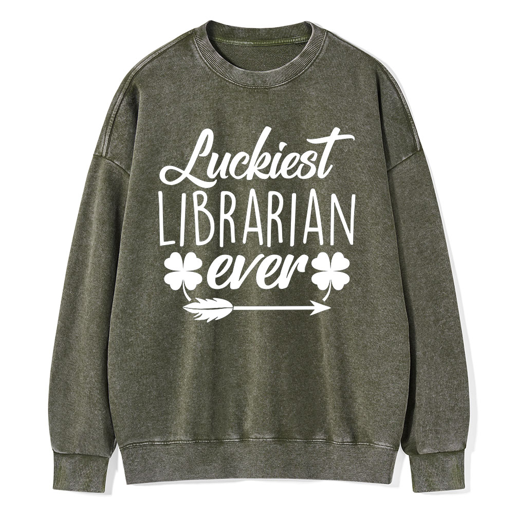 Pagewings Luckiest Librarian Unisex Washed Sweatshirt