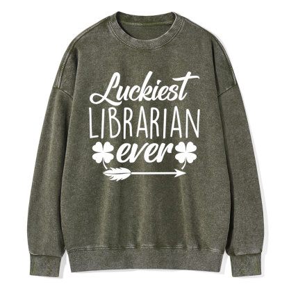 Pagewings Luckiest Librarian Unisex Washed Sweatshirt