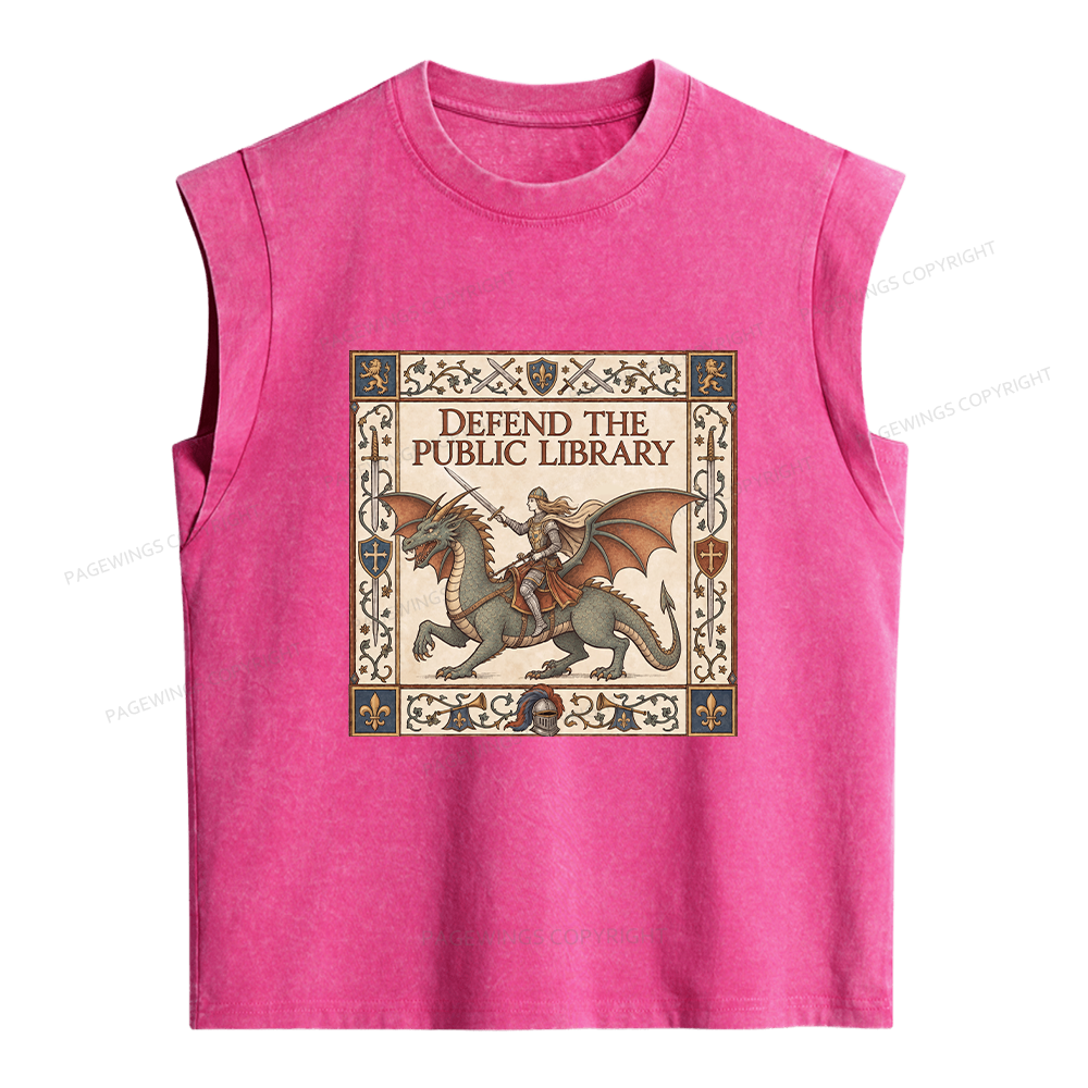Pagewings Defend the Public Library Women's Washed Tank Top