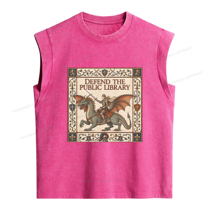 Pagewings Defend the Public Library Women's Washed Tank Top