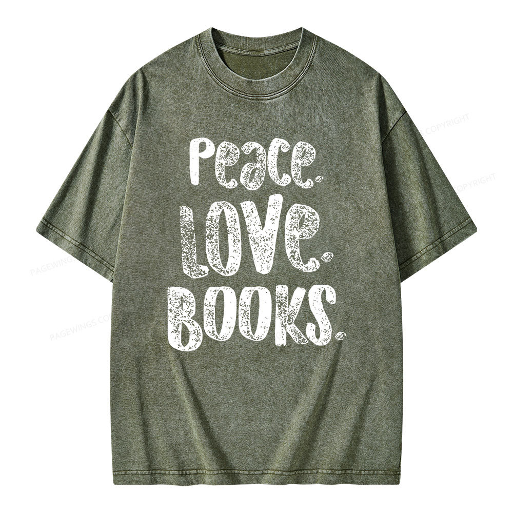 Pagewings Peace Love Books Unisex Washed T-shirt
