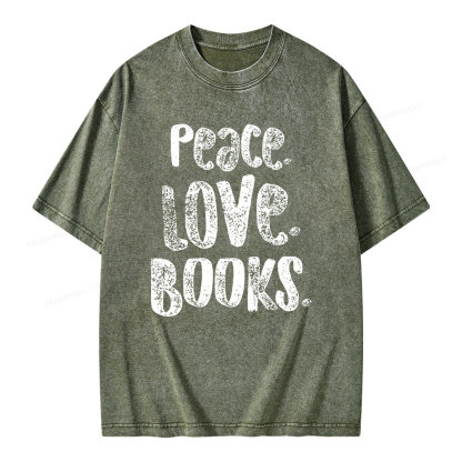 Pagewings Peace Love Books Unisex Washed T-shirt